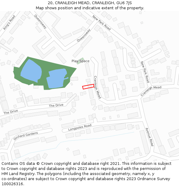 20, CRANLEIGH MEAD, CRANLEIGH, GU6 7JS: Location map and indicative extent of plot