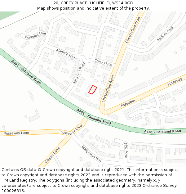 20, CRECY PLACE, LICHFIELD, WS14 0GD: Location map and indicative extent of plot