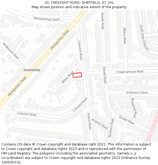 20, CRESCENT ROAD, SHEFFIELD, S7 1HL: Location map and indicative extent of plot