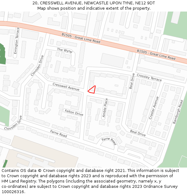 20, CRESSWELL AVENUE, NEWCASTLE UPON TYNE, NE12 9DT: Location map and indicative extent of plot