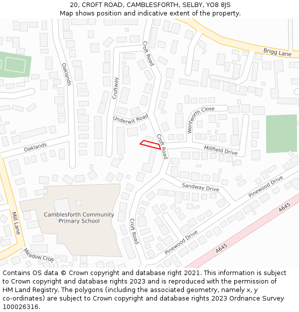 20, CROFT ROAD, CAMBLESFORTH, SELBY, YO8 8JS: Location map and indicative extent of plot
