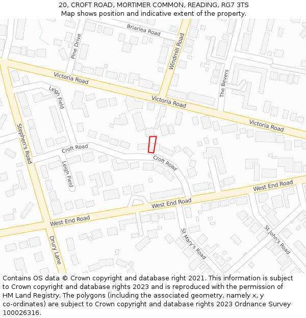 20, CROFT ROAD, MORTIMER COMMON, READING, RG7 3TS: Location map and indicative extent of plot