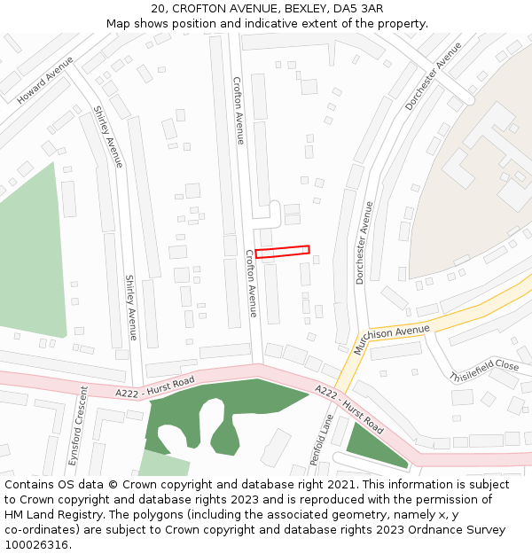 20, CROFTON AVENUE, BEXLEY, DA5 3AR: Location map and indicative extent of plot