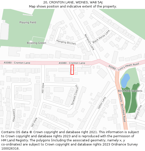 20, CRONTON LANE, WIDNES, WA8 5AJ: Location map and indicative extent of plot