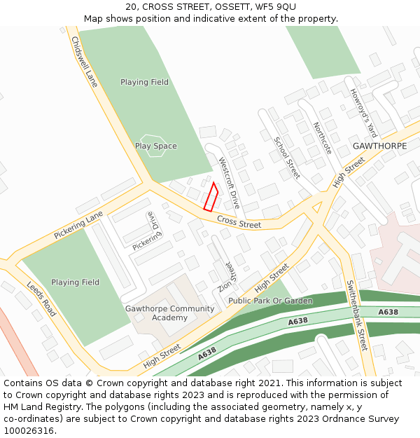 20, CROSS STREET, OSSETT, WF5 9QU: Location map and indicative extent of plot