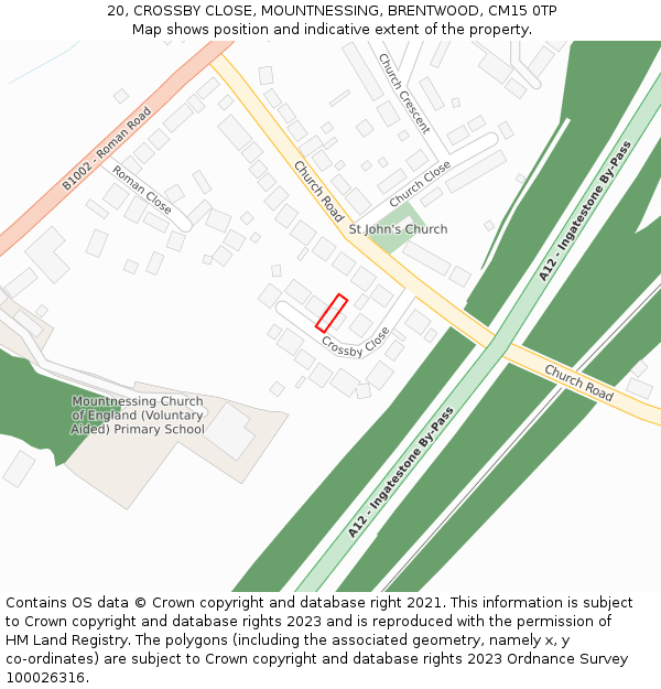 20, CROSSBY CLOSE, MOUNTNESSING, BRENTWOOD, CM15 0TP: Location map and indicative extent of plot