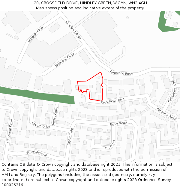 20, CROSSFIELD DRIVE, HINDLEY GREEN, WIGAN, WN2 4GH: Location map and indicative extent of plot