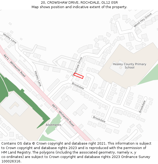 20, CROWSHAW DRIVE, ROCHDALE, OL12 0SR: Location map and indicative extent of plot