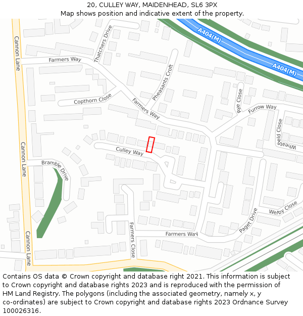 20, CULLEY WAY, MAIDENHEAD, SL6 3PX: Location map and indicative extent of plot