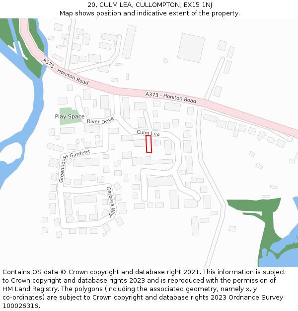 20, CULM LEA, CULLOMPTON, EX15 1NJ: Location map and indicative extent of plot