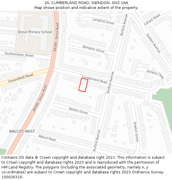 20, CUMBERLAND ROAD, SWINDON, SN3 1AA: Location map and indicative extent of plot