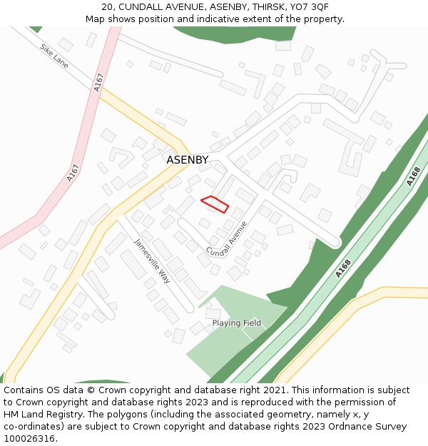 20, CUNDALL AVENUE, ASENBY, THIRSK, YO7 3QF: Location map and indicative extent of plot