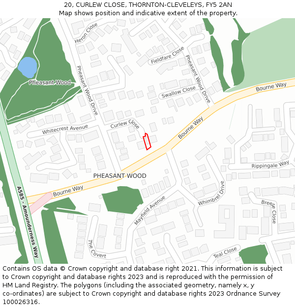 20, CURLEW CLOSE, THORNTON-CLEVELEYS, FY5 2AN: Location map and indicative extent of plot