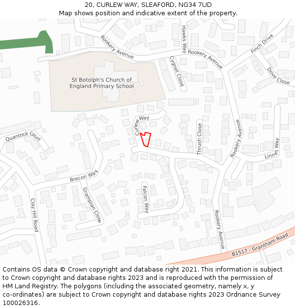 20, CURLEW WAY, SLEAFORD, NG34 7UD: Location map and indicative extent of plot