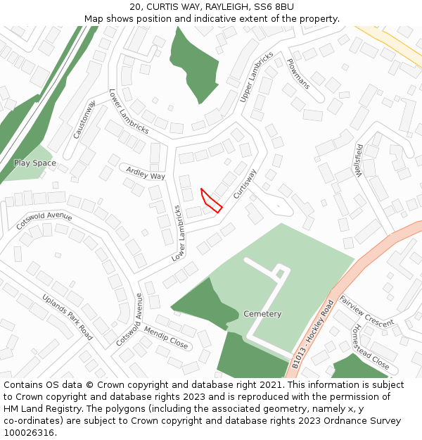 20, CURTIS WAY, RAYLEIGH, SS6 8BU: Location map and indicative extent of plot