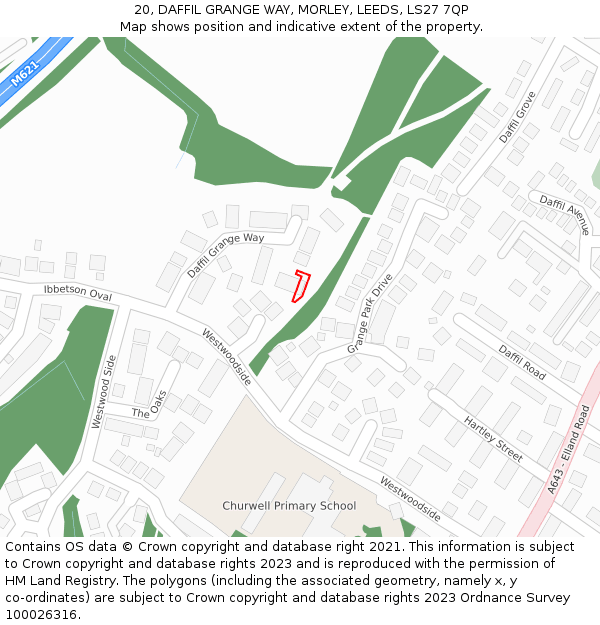 20, DAFFIL GRANGE WAY, MORLEY, LEEDS, LS27 7QP: Location map and indicative extent of plot