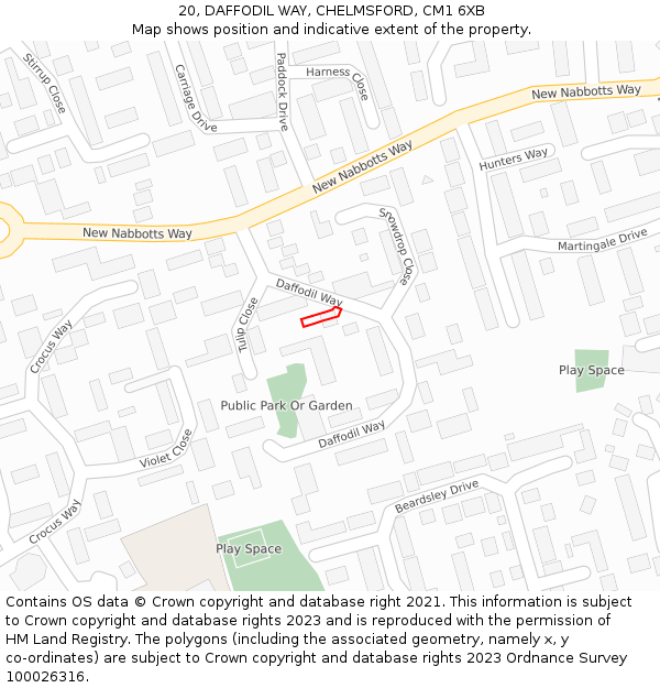 20, DAFFODIL WAY, CHELMSFORD, CM1 6XB: Location map and indicative extent of plot