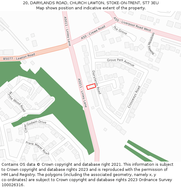 20, DAIRYLANDS ROAD, CHURCH LAWTON, STOKE-ON-TRENT, ST7 3EU: Location map and indicative extent of plot