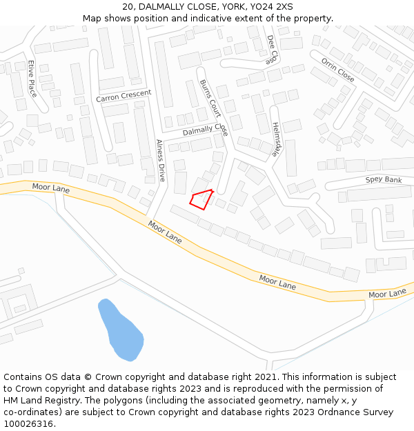 20, DALMALLY CLOSE, YORK, YO24 2XS: Location map and indicative extent of plot