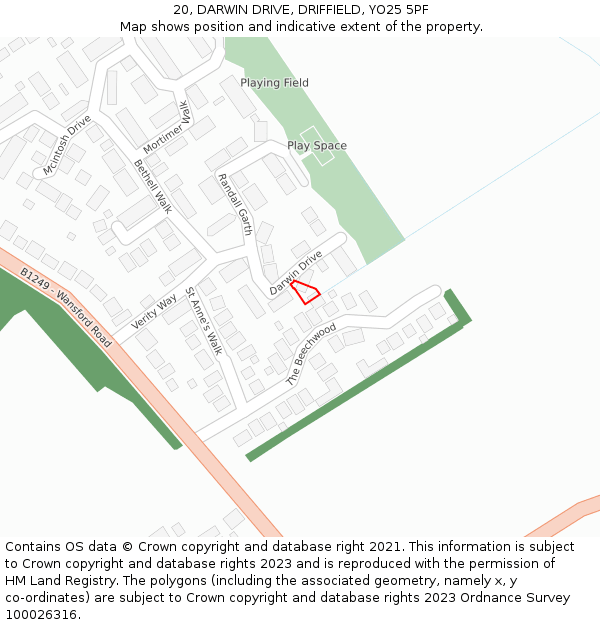 20, DARWIN DRIVE, DRIFFIELD, YO25 5PF: Location map and indicative extent of plot