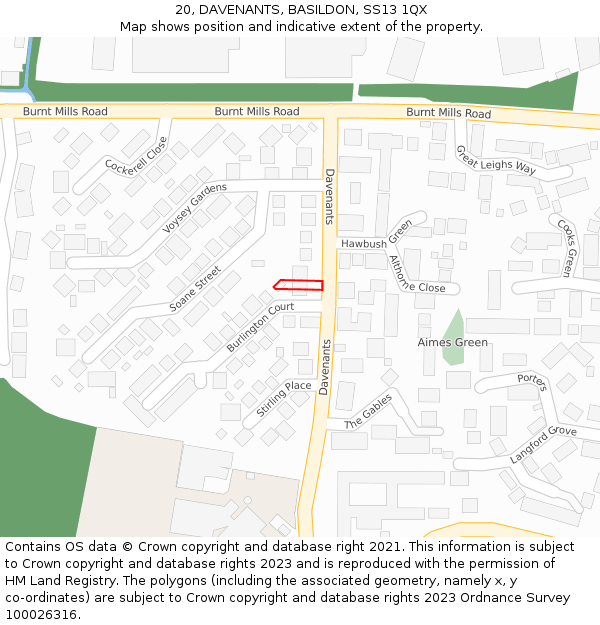 20, DAVENANTS, BASILDON, SS13 1QX: Location map and indicative extent of plot