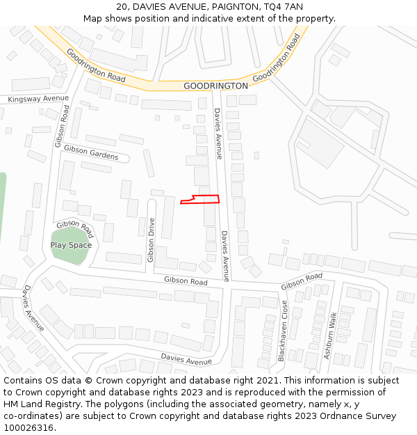 20, DAVIES AVENUE, PAIGNTON, TQ4 7AN: Location map and indicative extent of plot