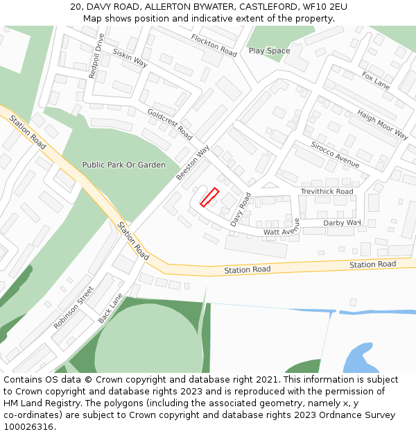 20, DAVY ROAD, ALLERTON BYWATER, CASTLEFORD, WF10 2EU: Location map and indicative extent of plot