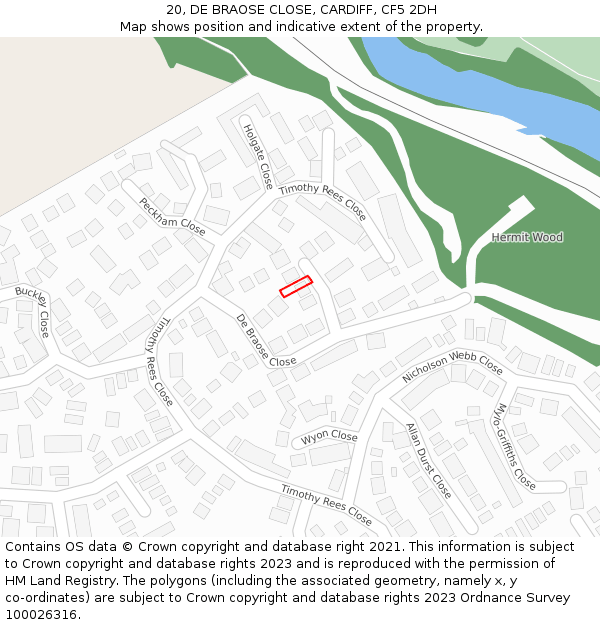 20, DE BRAOSE CLOSE, CARDIFF, CF5 2DH: Location map and indicative extent of plot