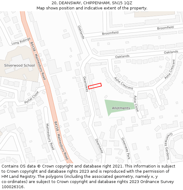 20, DEANSWAY, CHIPPENHAM, SN15 1QZ: Location map and indicative extent of plot