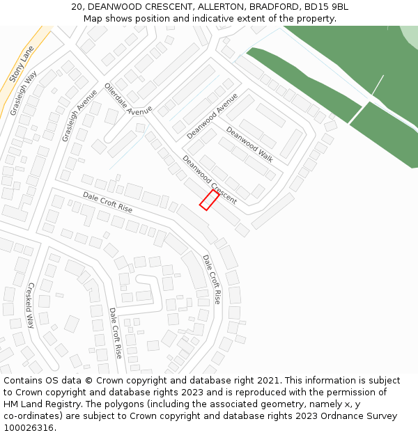 20, DEANWOOD CRESCENT, ALLERTON, BRADFORD, BD15 9BL: Location map and indicative extent of plot