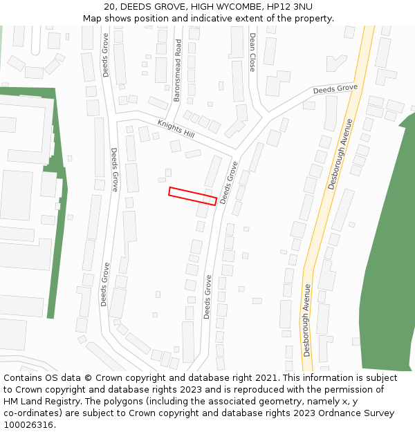 20, DEEDS GROVE, HIGH WYCOMBE, HP12 3NU: Location map and indicative extent of plot