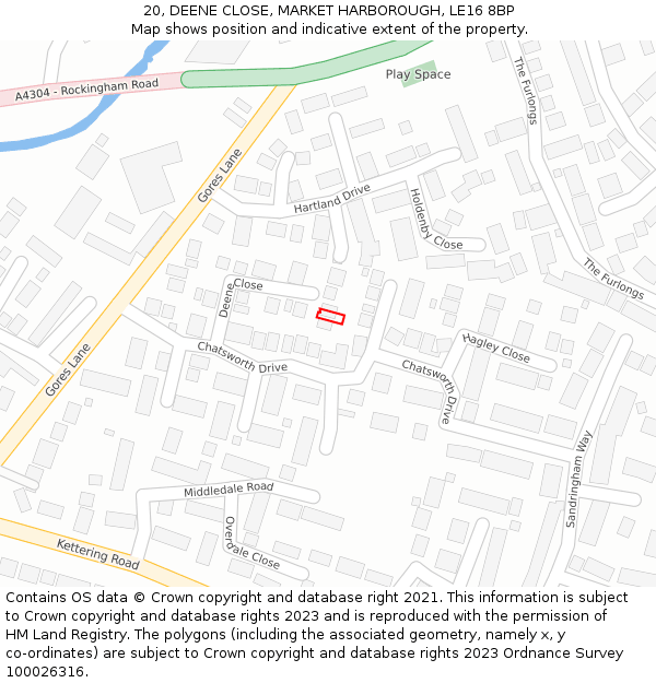 20, DEENE CLOSE, MARKET HARBOROUGH, LE16 8BP: Location map and indicative extent of plot