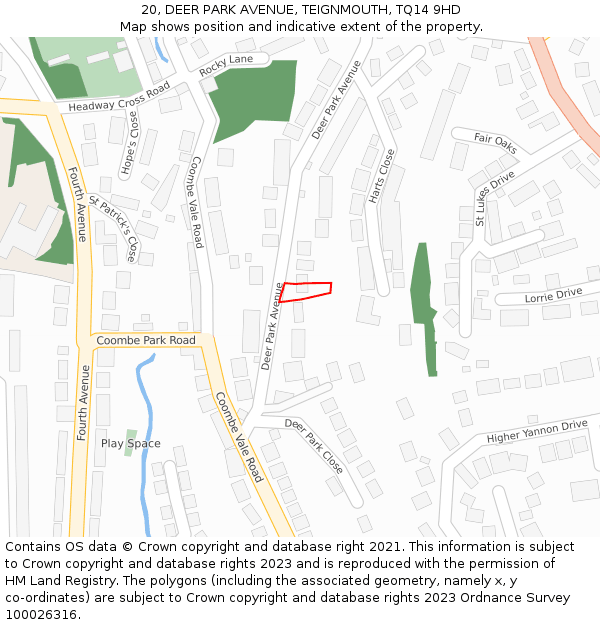 20, DEER PARK AVENUE, TEIGNMOUTH, TQ14 9HD: Location map and indicative extent of plot