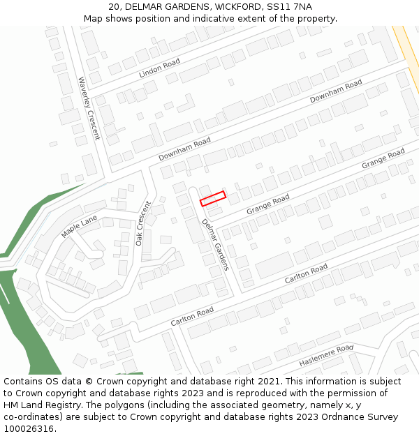 20, DELMAR GARDENS, WICKFORD, SS11 7NA: Location map and indicative extent of plot