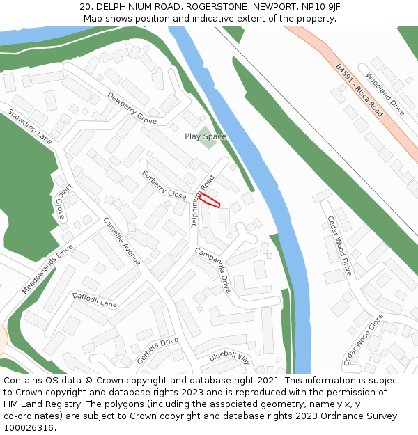 20, DELPHINIUM ROAD, ROGERSTONE, NEWPORT, NP10 9JF: Location map and indicative extent of plot