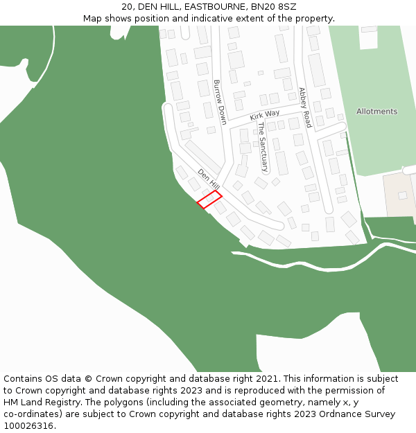 20, DEN HILL, EASTBOURNE, BN20 8SZ: Location map and indicative extent of plot