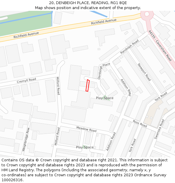 20, DENBEIGH PLACE, READING, RG1 8QE: Location map and indicative extent of plot