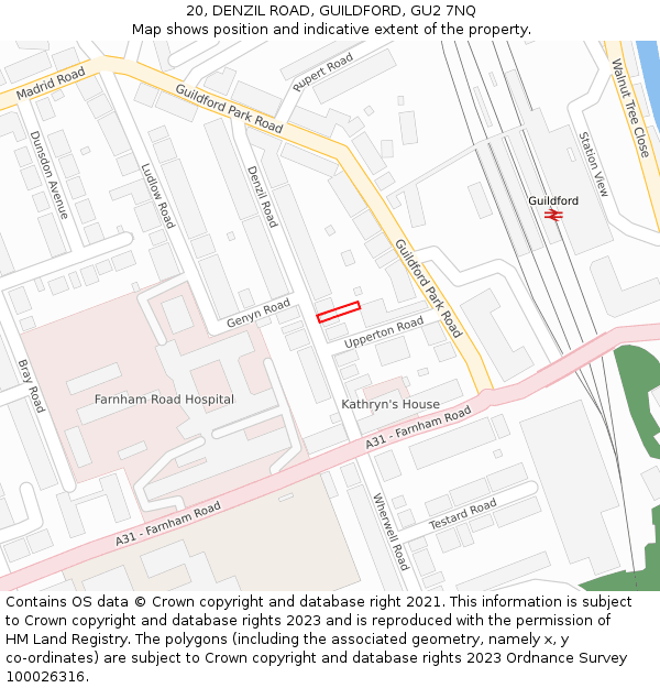 20, DENZIL ROAD, GUILDFORD, GU2 7NQ: Location map and indicative extent of plot