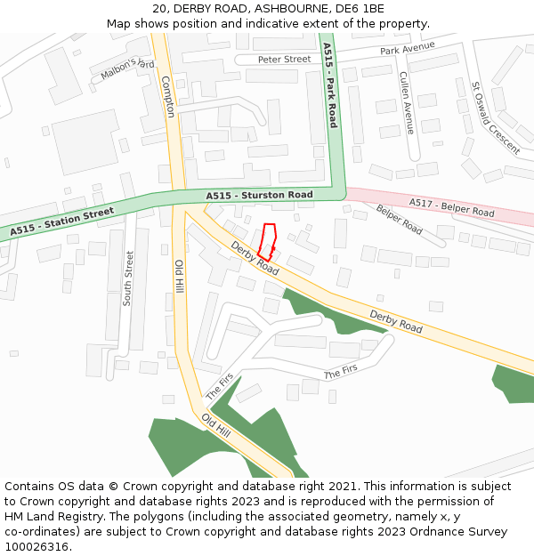 20, DERBY ROAD, ASHBOURNE, DE6 1BE: Location map and indicative extent of plot
