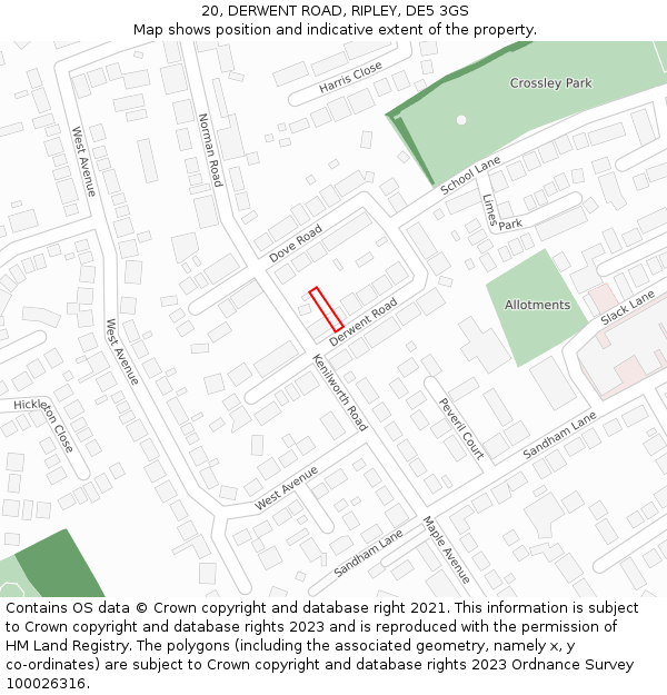 20, DERWENT ROAD, RIPLEY, DE5 3GS: Location map and indicative extent of plot