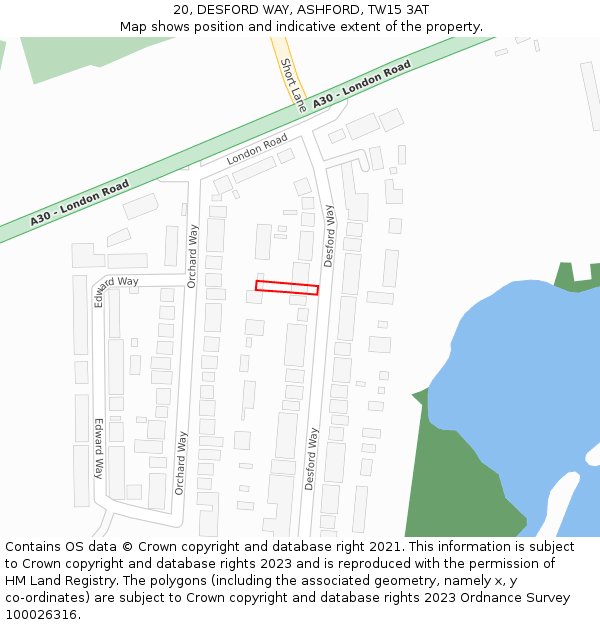 20, DESFORD WAY, ASHFORD, TW15 3AT: Location map and indicative extent of plot