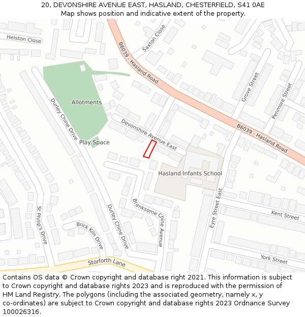 20, DEVONSHIRE AVENUE EAST, HASLAND, CHESTERFIELD, S41 0AE: Location map and indicative extent of plot