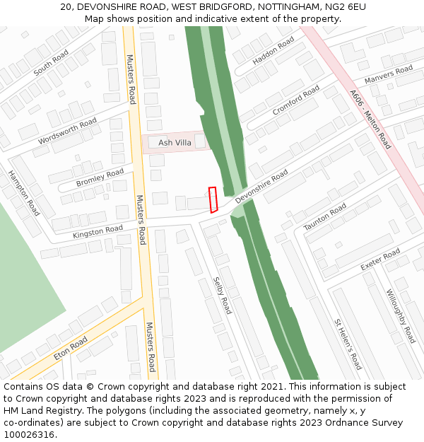 20, DEVONSHIRE ROAD, WEST BRIDGFORD, NOTTINGHAM, NG2 6EU: Location map and indicative extent of plot