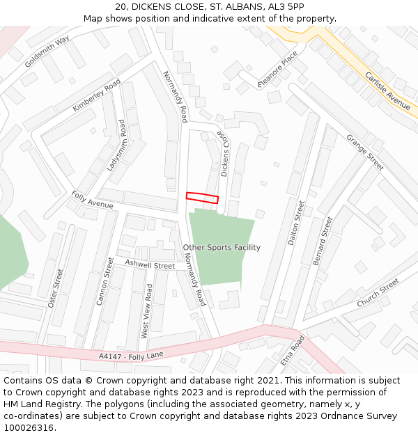 20, DICKENS CLOSE, ST. ALBANS, AL3 5PP: Location map and indicative extent of plot
