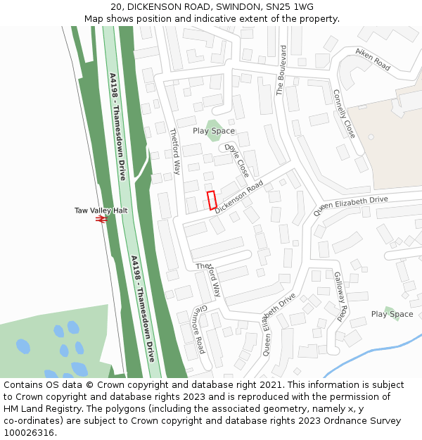 20, DICKENSON ROAD, SWINDON, SN25 1WG: Location map and indicative extent of plot