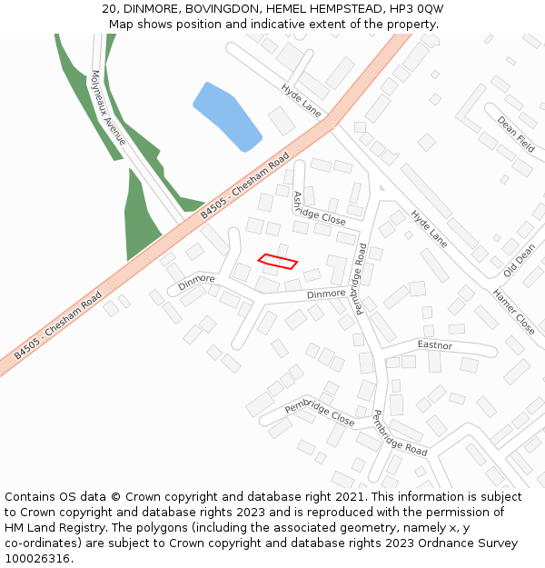 20, DINMORE, BOVINGDON, HEMEL HEMPSTEAD, HP3 0QW: Location map and indicative extent of plot