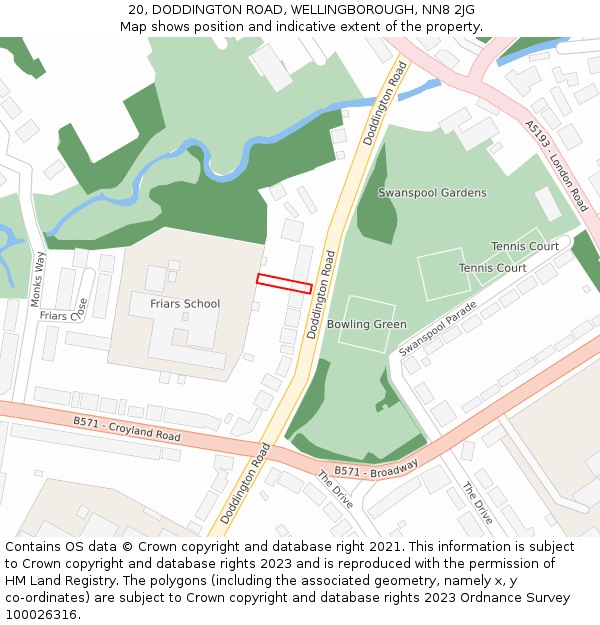 20, DODDINGTON ROAD, WELLINGBOROUGH, NN8 2JG: Location map and indicative extent of plot