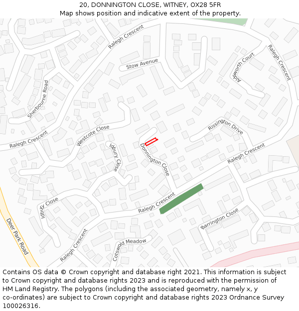 20, DONNINGTON CLOSE, WITNEY, OX28 5FR: Location map and indicative extent of plot