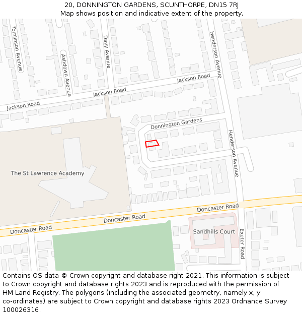 20, DONNINGTON GARDENS, SCUNTHORPE, DN15 7RJ: Location map and indicative extent of plot