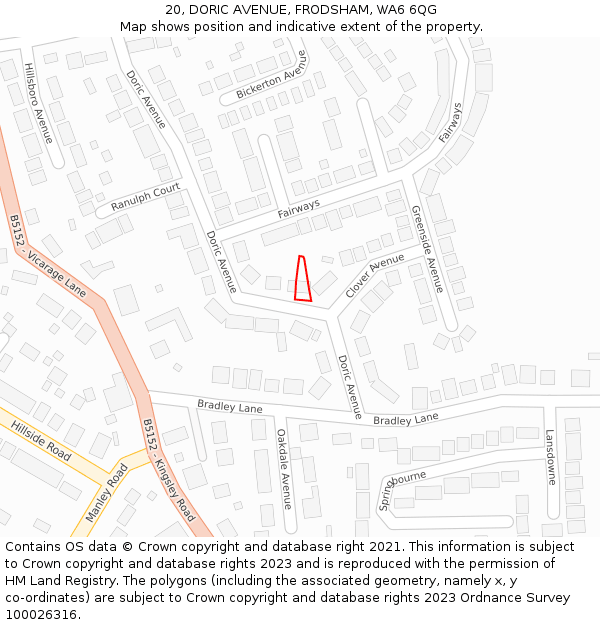 20, DORIC AVENUE, FRODSHAM, WA6 6QG: Location map and indicative extent of plot